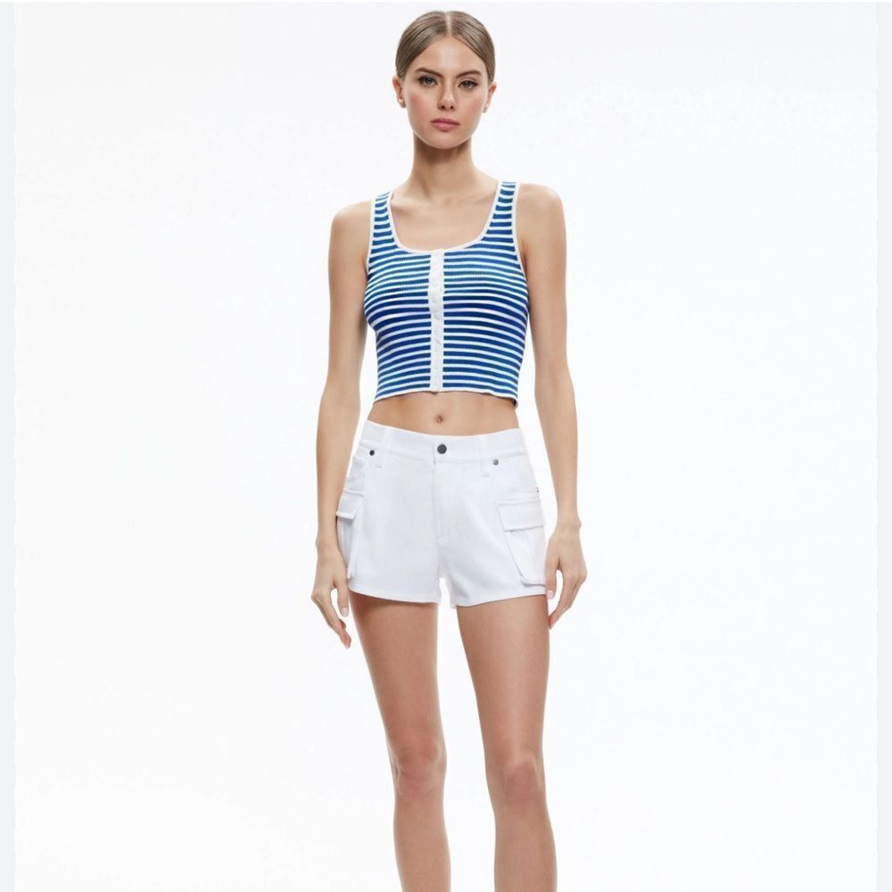Alice + Olivia Blue And White Knit Striped Tank